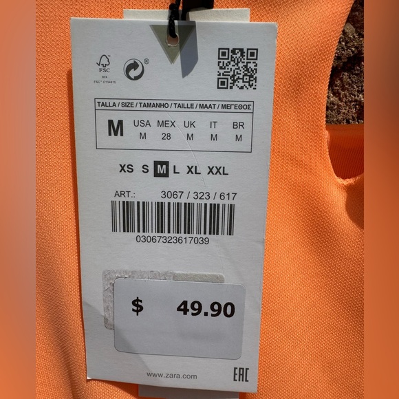 Zara NWT Neon Orange Long Sleeve Ruched Side Mini Dress Sz Medium - Picture 4 of 6